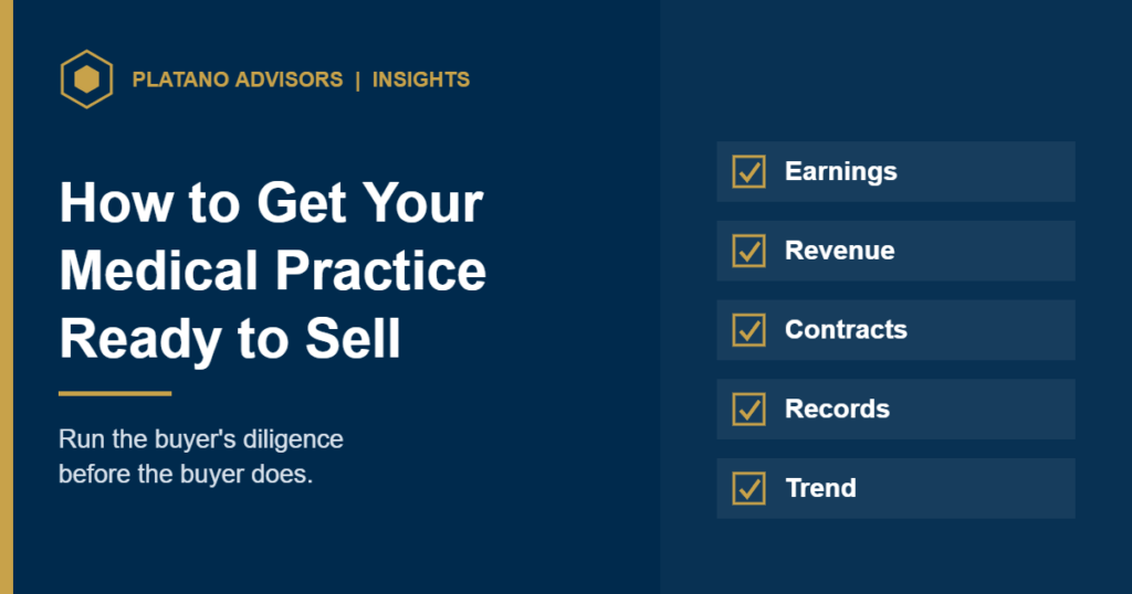 How to get your medical practice ready to sell: the five areas every buyer checks, earnings, revenue, contracts, records, and trend